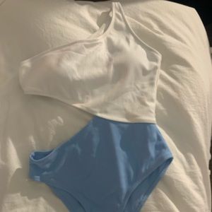 One Piece Blue and White Swim Suit